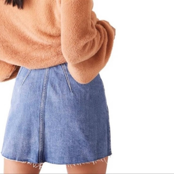 FREE PEOPLE We The Free Denim Pleated Raw Hem Cosmic Flirt Mini Skirt Sz. 27 - Picture 14 of 16